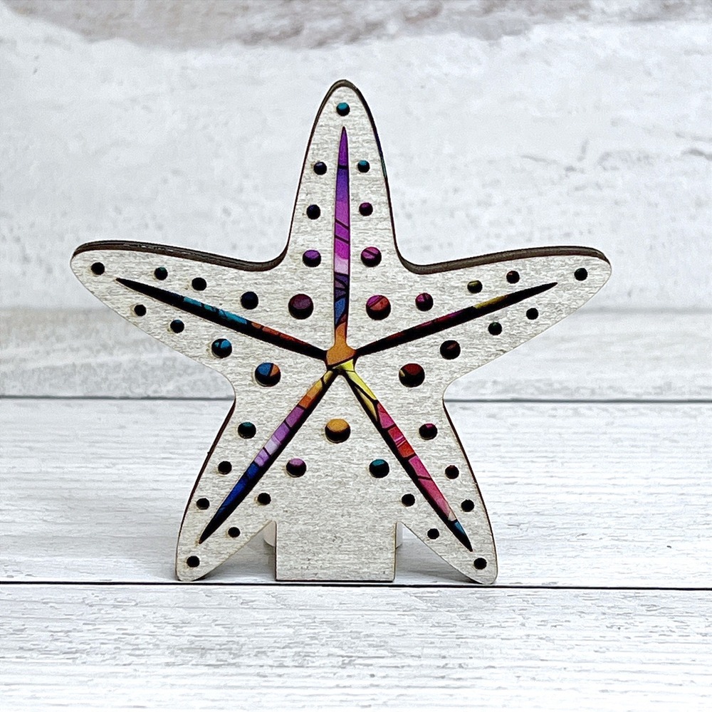 Starfish Night Light Wood Handcrafted Colorful Beach Coastal‎ Home Decor